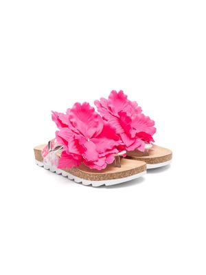Monnalisa floral-appliqué round-toe flip flops - Pink
