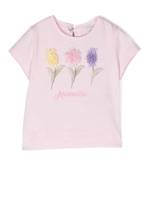 Monnalisa floral appliqué short-sleeve T-shirt - Pink