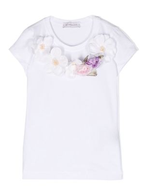 Monnalisa floral-appliqué short-sleeve T-shirt - White