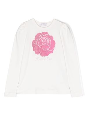 Monnalisa floral-appliqué stretch-cotton sweatshirt - White