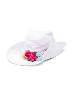 Monnalisa floral-appliqué twill hat - White