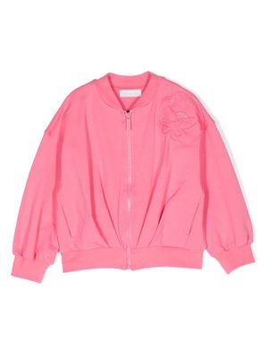 Monnalisa floral-appliqué zip-up sweatshirt - Pink
