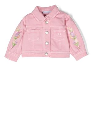 Monnalisa floral-embroidered denim jacket - Pink