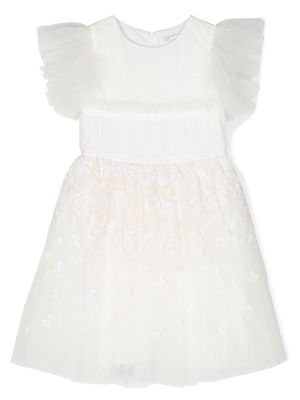 Monnalisa floral-embroidered detail dress - White