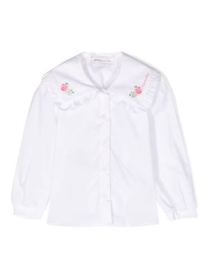 Monnalisa floral-embroidered poplin shirt - White