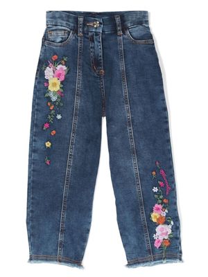 Monnalisa floral-embroidered tapered jeans - Blue