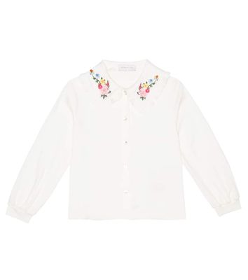 Monnalisa Floral embroidered twill shirt