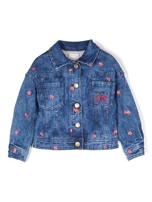 Monnalisa floral-embroidery denim jacket - Blue