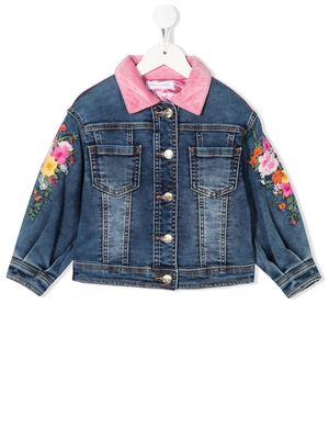 Monnalisa floral-embroidery panelled jacket - Blue