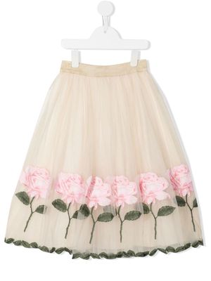 Monnalisa floral-embroidery tulle skirt - Neutrals