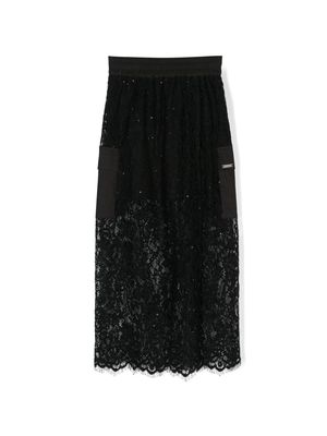 Monnalisa floral-lace maxi skirt - Black