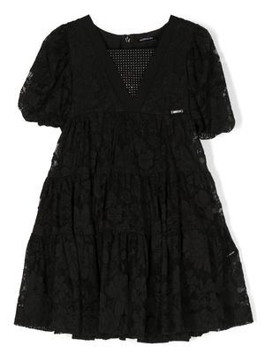 Monnalisa floral-lace pleated dress - Black