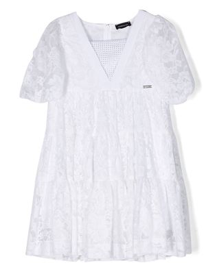 Monnalisa floral-lace pleated dress - White