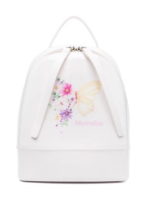 Monnalisa floral logo-print backpack - White