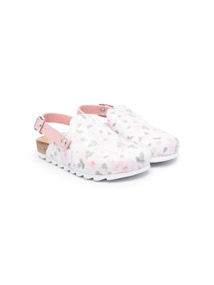 Monnalisa floral-print buckled clogs - White