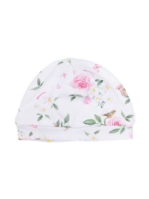 Monnalisa floral-print cotton beanie - White