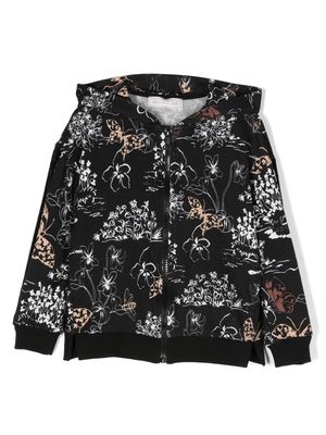Monnalisa floral-print cotton-blend hooded jacket - Black