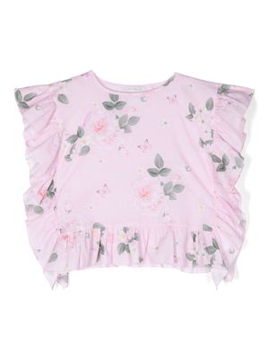 Monnalisa floral-print cotton crop top - Pink