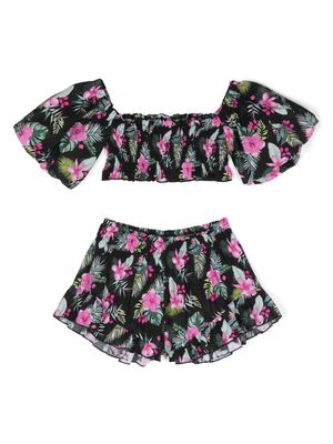 Monnalisa floral-print cotton shorts - Black