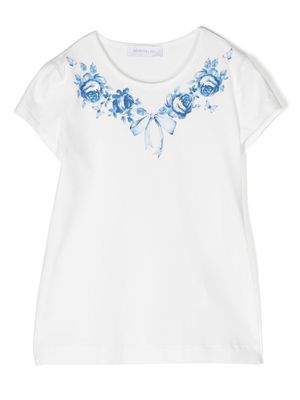 Monnalisa floral-print detail T-shirt - White