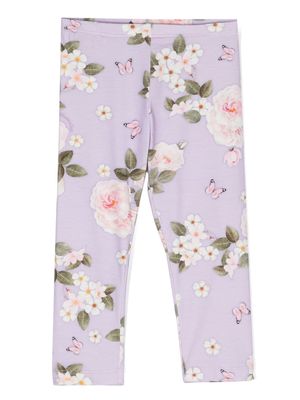 Monnalisa floral-print elasticated-waistband leggings - Purple