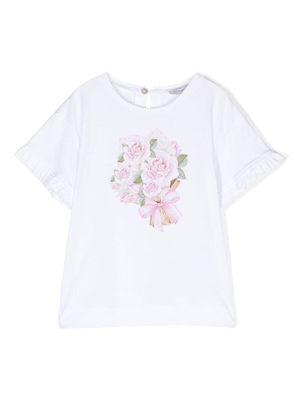 Monnalisa floral-print frilled T-shirt - White