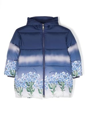 Monnalisa floral-print hooded puffer jacket - Blue