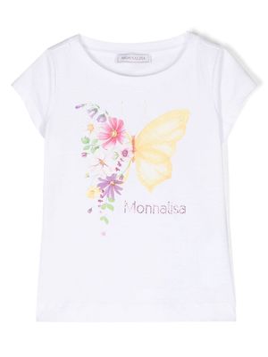 Monnalisa floral-print logo-embellished T-shirt - White
