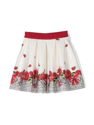 Monnalisa floral-print logo-waistband skirt - White