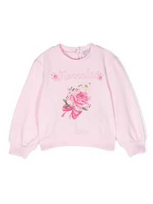 Monnalisa floral-print rhinestoned sweatshirt - Pink