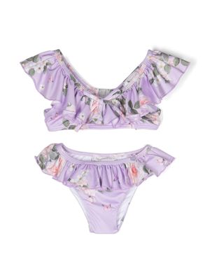 Monnalisa floral-print ruffled bikini - Purple