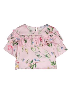 Monnalisa floral-print ruffled T-shirt - Pink