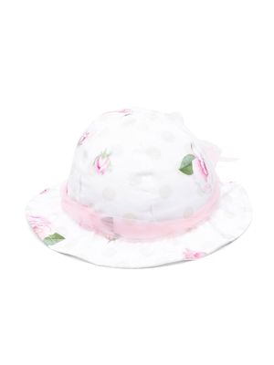 Monnalisa floral-print tulle-trim bonnet - White