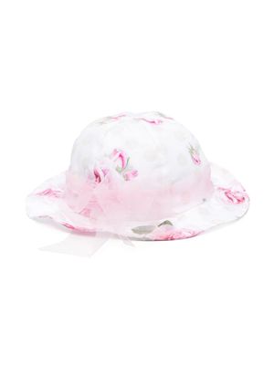 Monnalisa floral-print tulle-trim hat - White