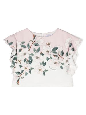 Monnalisa floral short-sleeve ruffled blouse - Pink