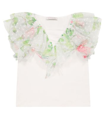 Monnalisa Floral tulle-trimmed T-shirt