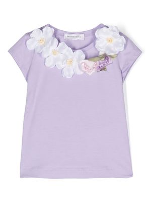 Monnalisa flower-detail round-neck T-shirt - Purple