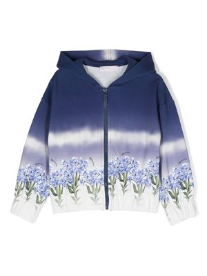 Monnalisa flower-print cotton hoodie - Blue