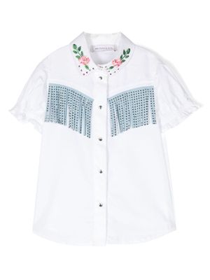 Monnalisa fringe-detailing poplin shirt - White