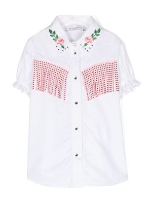 Monnalisa fringed cotton shirt - White