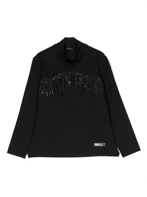 Monnalisa fringed rhinestone sweatshirt - Black
