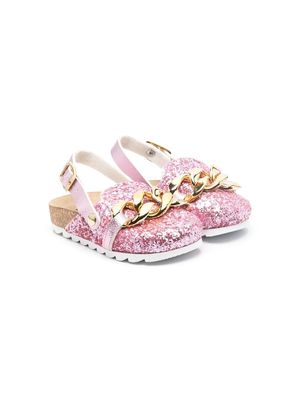 Monnalisa glitter-embellished chain-detail slippers - Pink