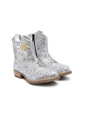 Monnalisa glitter Western 30mm boots - Silver
