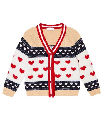 Monnalisa Heart jacquard wool cardigan