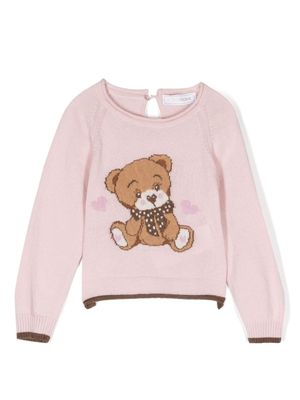 Monnalisa intarsia-knitted bear wool jumper - Pink