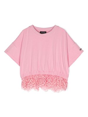 Monnalisa lace-panelled T-shirt - Pink