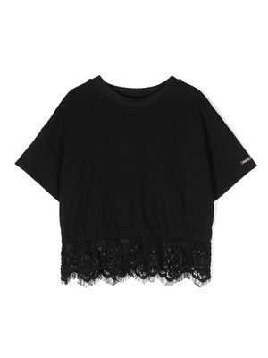 Monnalisa lace-panelling T-shirt - Black