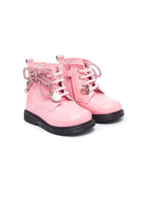 Monnalisa lace-up leather ankle boots - Pink