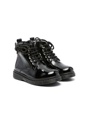 Monnalisa lace-up patent leather ankle boots - Black