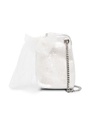 Monnalisa leather tulle-trim shoulder bag - White